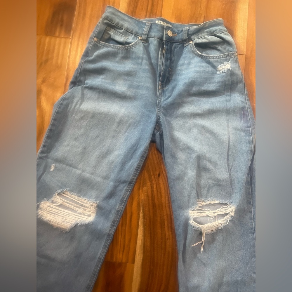 REWASH Super High Rise Vintage Reunion Wide Leg Baggy Distressed Jeans 29 7